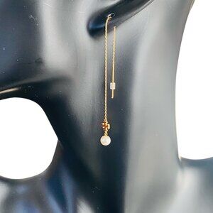 NWT Tory Burch Kira Glass Pearl Chain Threader Earrings 4" w/Card/Dust Bag $98